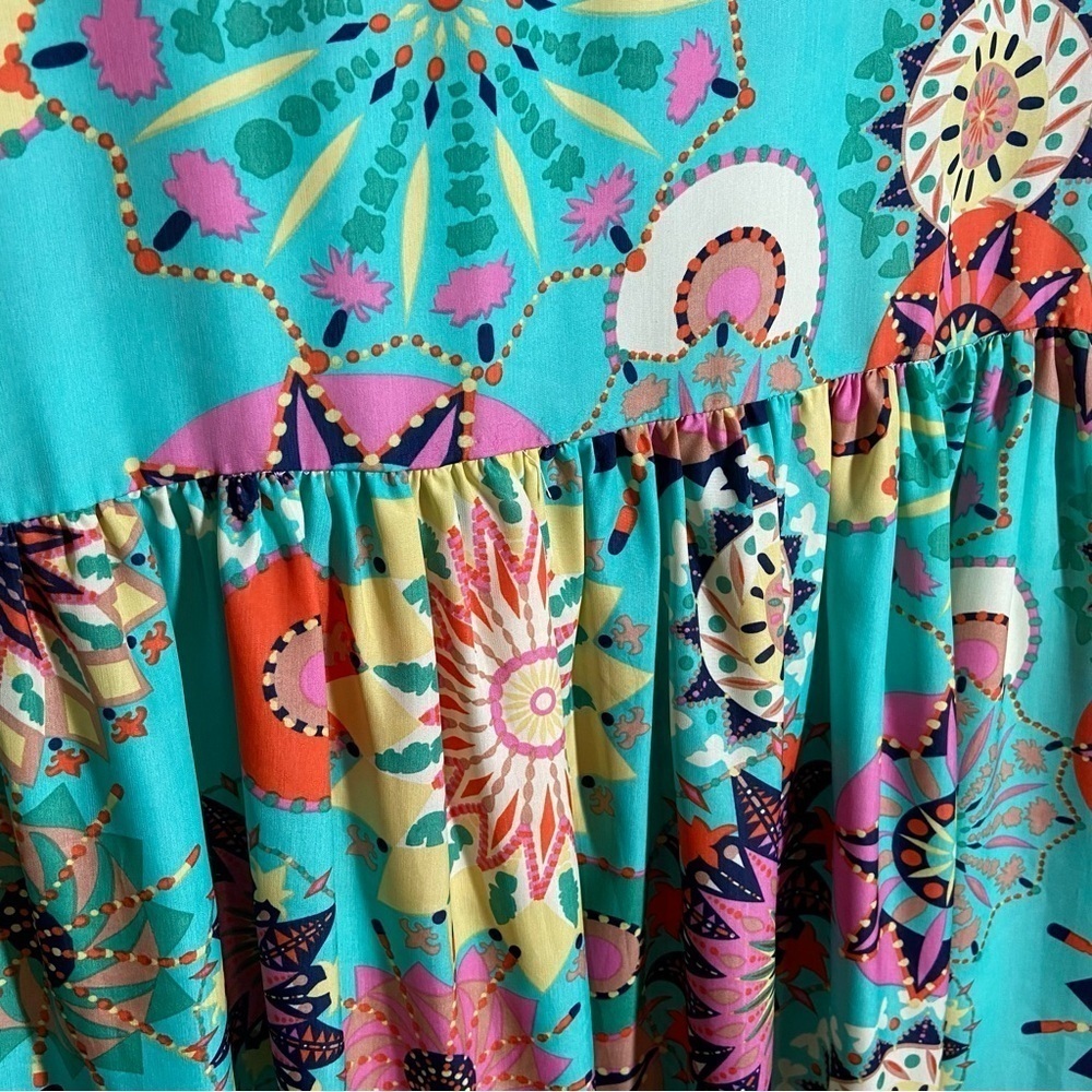 Miin tunic/dress Green with multi print. Size L BOHO. NWOT - Picture 3 of 7